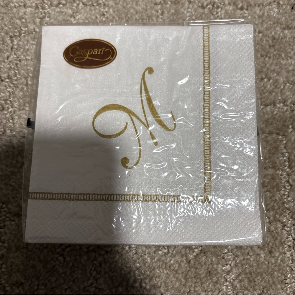 Caspari Hemstitch Script Letter M 20 Triple Ply Napkins 25cmx25cm